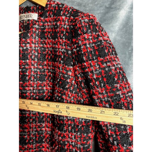 Kasper Womens Medium Tweed Plaid Open Front Blazer Jacket Made In Vietnam - Picture 5 of 8